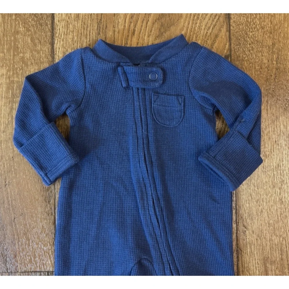 Carters Child Of Mine Preemie Baby Boy Sleeper Zipper Blue Outfit Waffle Weave